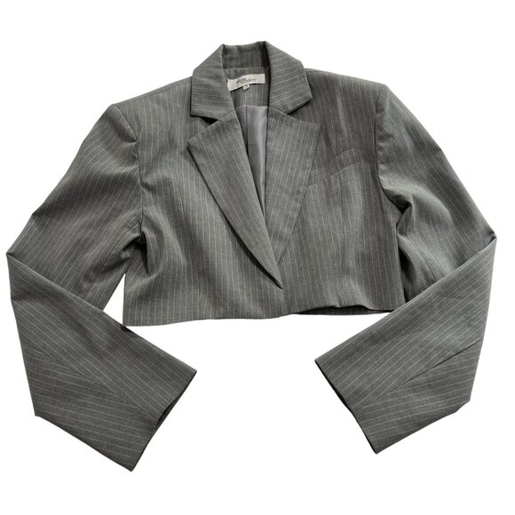 Style Addict Mardi Crop Jacket in Pinstripe Grey - Picture 1 of 6